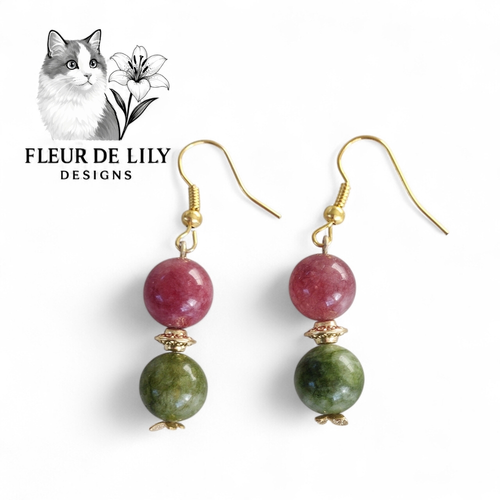 Natural Crystal Tourmaline  Earrings 8mm With Gold Plated Accents.